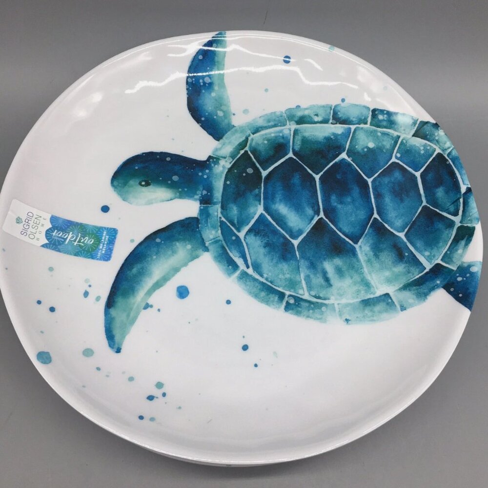 4 Sigrid Olsen Blue Sea Turtle Melamine Dinner Plate Set Ocean Watercolor 11" - Picture 2 of 5